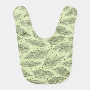 Black light green vintage feather pattern baby bib