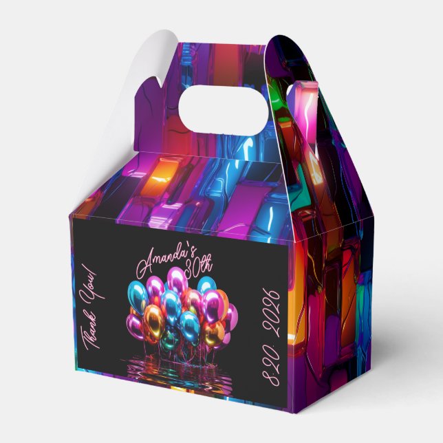 Black Light  Neon Balloons Birthday  Favor Boxes (Front Side)