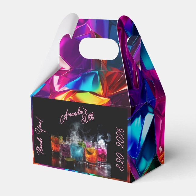 Black Light Neon Birthday Dry Ice Cocktails Favor Boxes (Front Side)