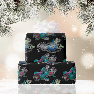 Black Light Neon Christmas Candle Pattern Wrapping Paper