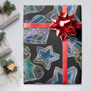 Black Light Neon Christmas Heart Pattern Wrapping Paper