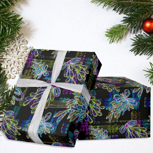 Black Light Neon Christmas Mistletoe Pattern  Wrapping Paper