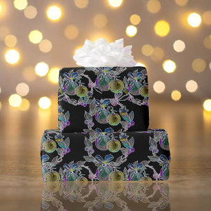 Black Light Neon Christmas Ornament Pattern Wrapping Paper