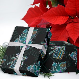 Black Light Neon Christmas Poinsettia Pattern 