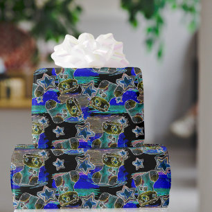 Black Light Neon Christmas Stocking Pattern Wrapping Paper