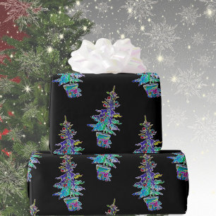 Black Light Neon Christmas Tree Pattern Wrapping Paper