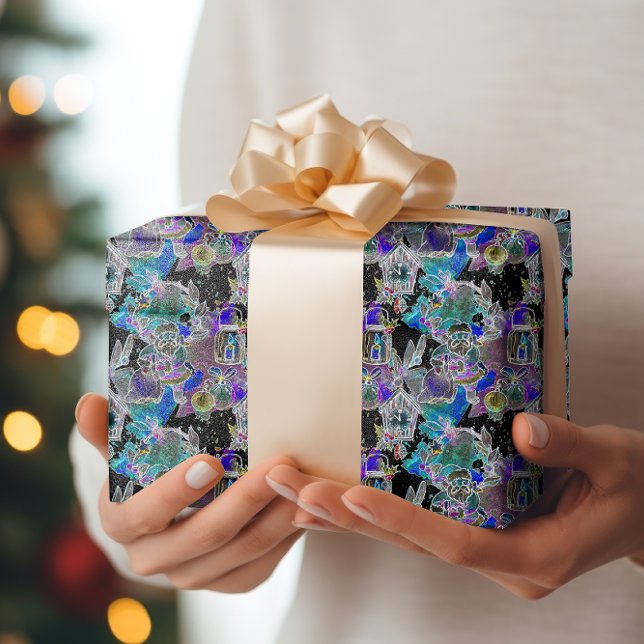Black Light Neon Glow Christmas Eve Pattern Wrapping Paper (Creator Uploaded)