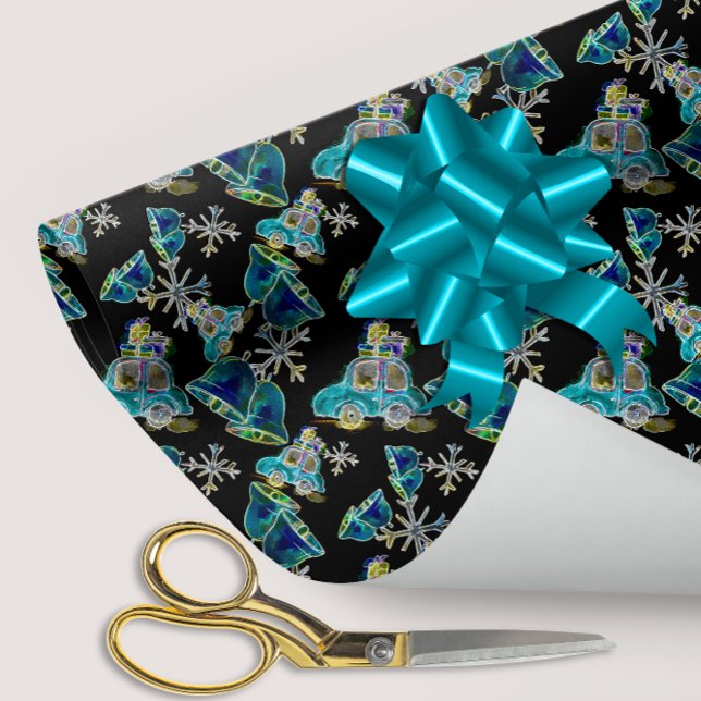 Black Light Neon Glow Xmas Snowflakes Cars Bells Wrapping Paper (Creator Uploaded)