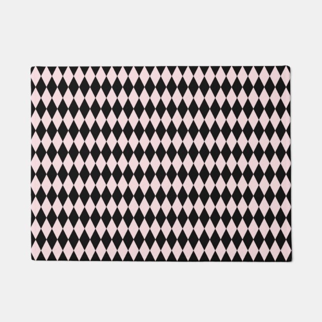 Black & Light Pink Stripe Pattern Minimal Abstract Doormat (Front)
