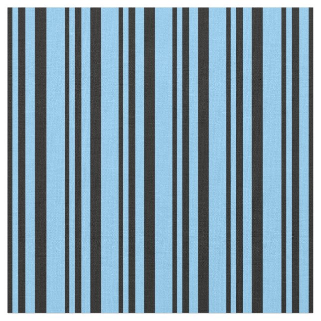 Black & Light Sky Blue Colored Pattern Fabric (Close Up)