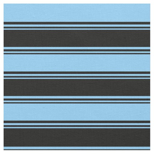 Black & Light Sky Blue Colored Stripes Fabric