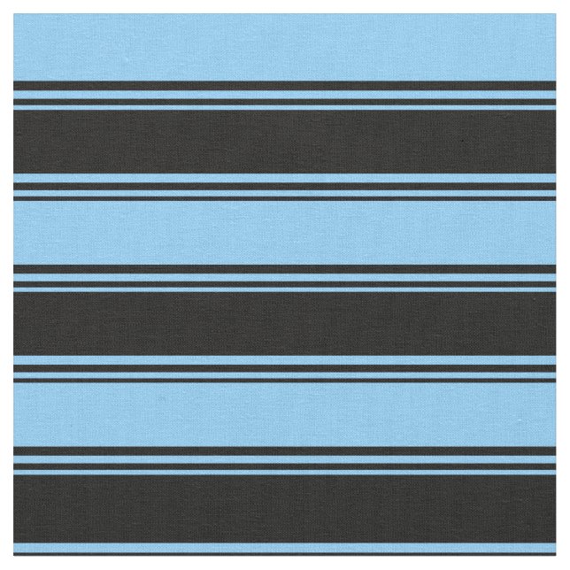 Black & Light Sky Blue Colored Stripes Fabric (Close Up)