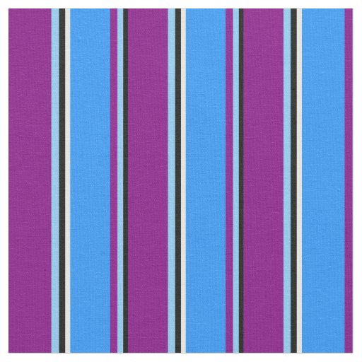Black, Light Sky Blue, Purple, Blue & Mint Cream Fabric