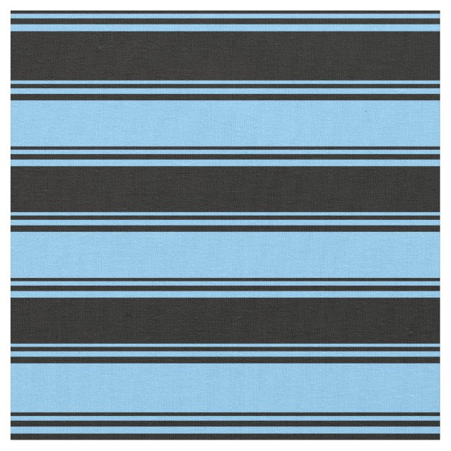 Black & Light Sky Blue Striped/Lined Pattern Fabric (Close Up)