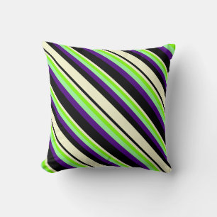 Black, Light Yellow, Chartreuse, Green, and Indigo Throw Pillow