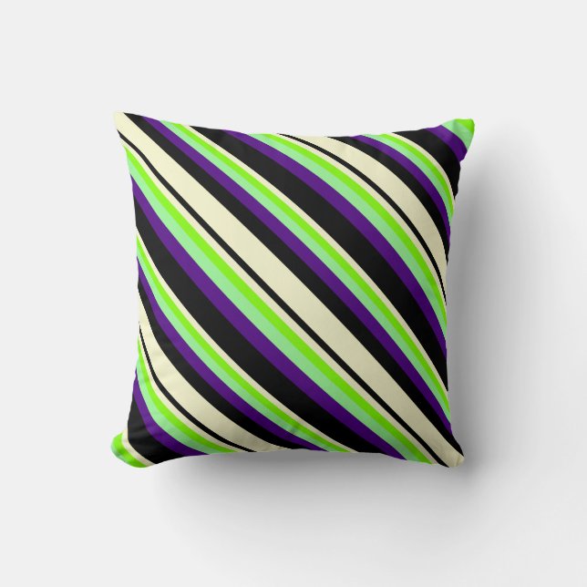 Black, Light Yellow, Chartreuse, Green, and Indigo Throw Pillow (Front)