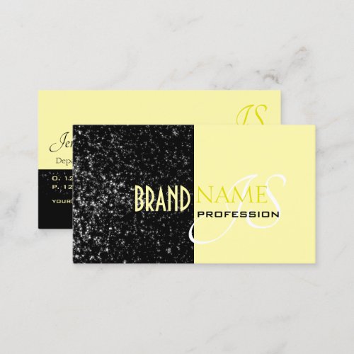 Black Light Yellow with Monogram and Glitter Stars Business Card