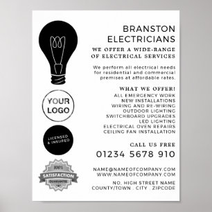 Black Lightbulb, Electrician Advertising Poster