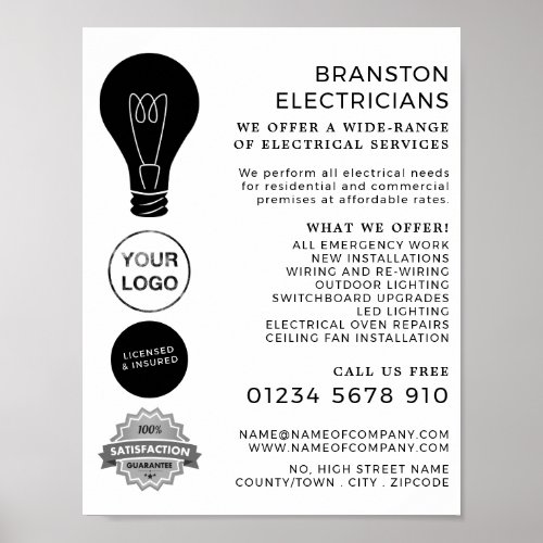 Black Lightbulb Electrician Advertising Poster