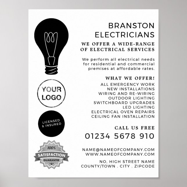 Black Lightbulb, Electrician Advertising Poster (Front)