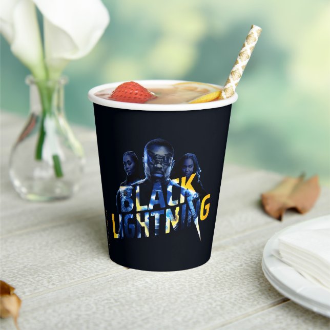 Black Lightning Heroes Graphic Paper Cups (Insitu)