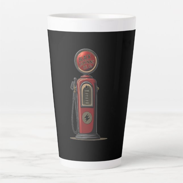 Black Lightning Oil Company Retro Gas Pump Latte Mug (Front)