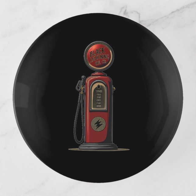 Black Lightning Oil Company Retro Gas Pump Trinket Tray (Front)
