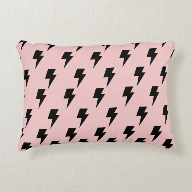 Black Lightning Pink Background Y2K Pattern Accent Pillow (Front)