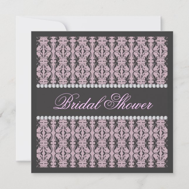 Black & Lilac Damask Lace Jewel Bridal Shower Invitation (Front)