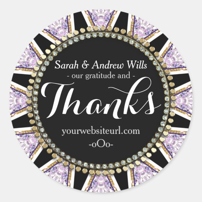 Black+Lilac Sun Sparkle Chalkboard Thanks Stickers (Front)