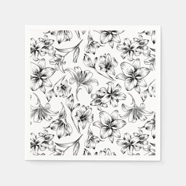 Black Lily Flowers Napkins (Front)