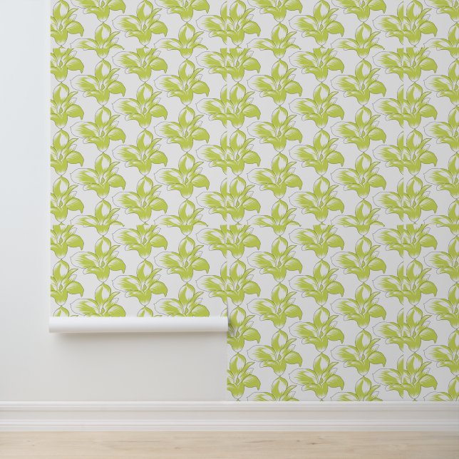 Black Lime Bold Floral Pattern Wallpaper (Application)