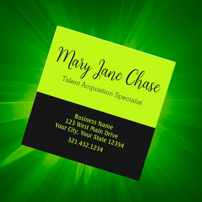 Black Lime Colorful Modern Square Business Card (Creator Uploaded)