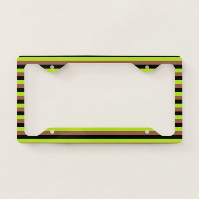 Black, Lime Green and Brown Stripes License Plate Frame (Front)