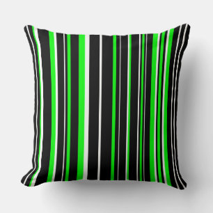 Black, Lime Green, and White Barcode Stripe Throw Pillow