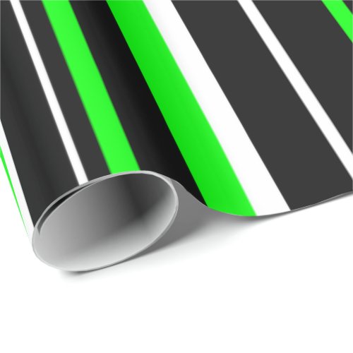 Black Lime Green and White Barcode Stripe Wrapping Paper