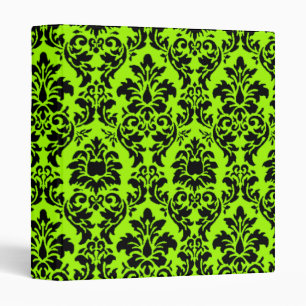 Black & Lime Green Damask Binder
