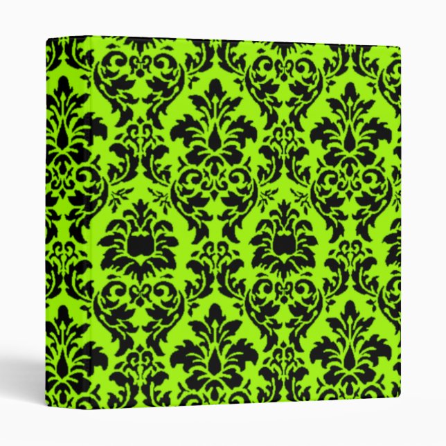 Black & Lime Green Damask Binder (Front/Spine)