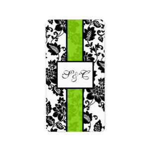 Black/Lime Green Floral Damask Candy Wrapper Label