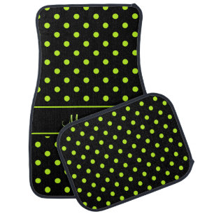 Black Lime Green Polka Dot Pattern Personalized Car Floor Mat