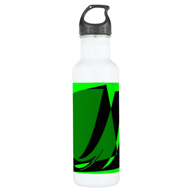 Black Lime Green Retro Paint Abstract Art Deco Water Bottle (Front)
