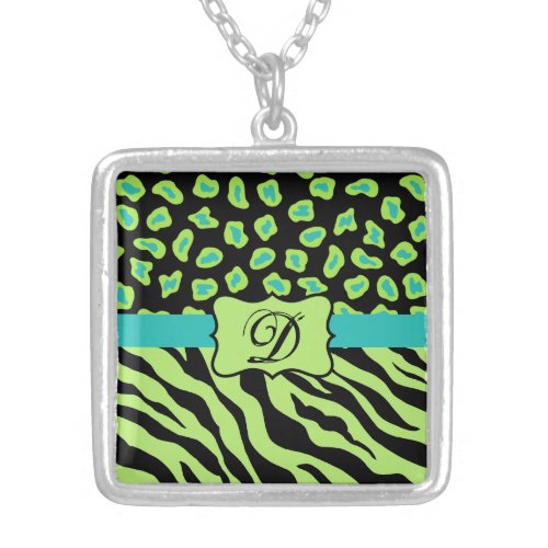 Black Lime Green  Turquoise Zebra  Cheetah Skin Silver Plated Necklace