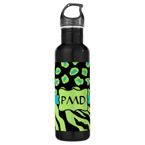 Black Lime Green  Turquoise Zebra  Cheetah Skin Water Bottle