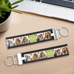 Black Lime Striped Photo Collage Custom Monogram Wrist Keychain<br><div class="desc">Background includes an optional stripe Pattern - Use five square photos to create a unique and personal gift. Or you can keep the hipster puppy and make a trendy keepsake. If you need to adjust the pictures,  click on the customize tool to make changes.</div>