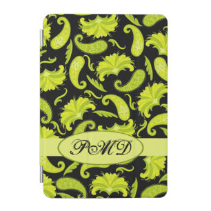 Black Lime Yellow Green Art Deco Paisley MonogramY iPad Mini Cover