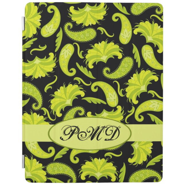 Black Lime Yellow Green Art Deco Paisley MonogramY iPad Smart Cover (Front)