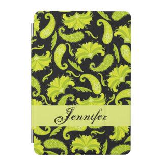 Black Lime Yellow Green Paisley Name Personalized iPad Mini Cover