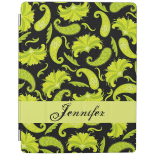Black Lime Yellow Green Paisley Name Personalized iPad Smart Cover
