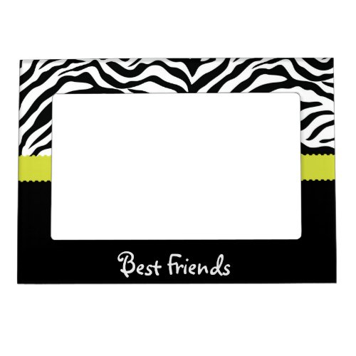 Black  Lime Zebra Stripe Best Friends Magnetic Picture Frame