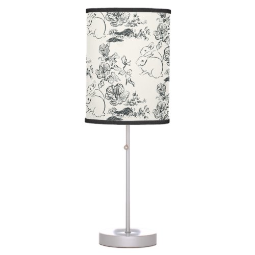 Black Line Art Cute Rabbit and Flower Asian Style Table Lamp